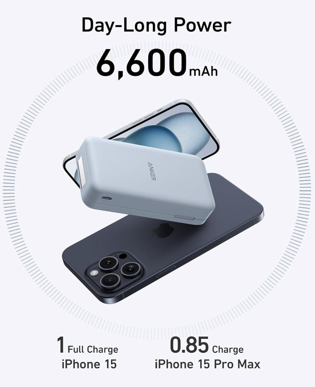 Повербанк Anker MagGo 6600 mAh 15W QI2 Blue (2250788354) - фото 4