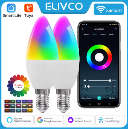 Розумна лампочка Tuya Smart Wifi E14 AC85-265V RGB+CW 5W (AWN-00126) - фото 2