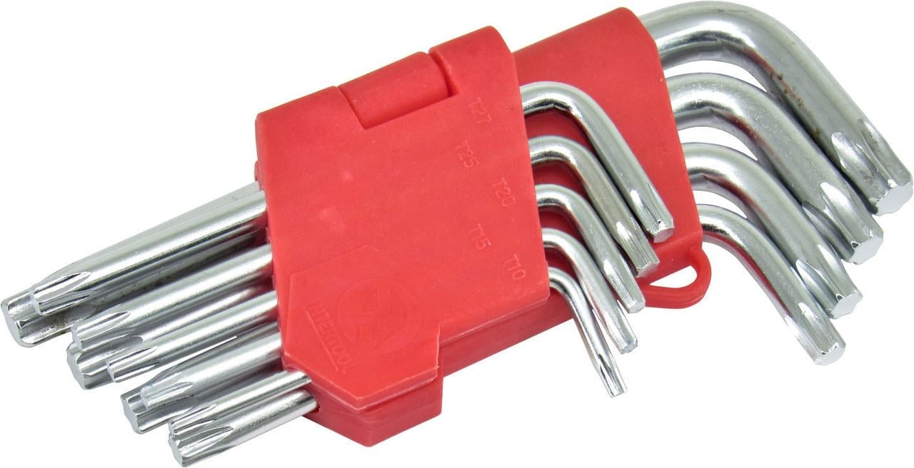 Набор звездочек Г-образных ключей Intertool TORX Cr-V T10-T50 55HRC (HT-0607)