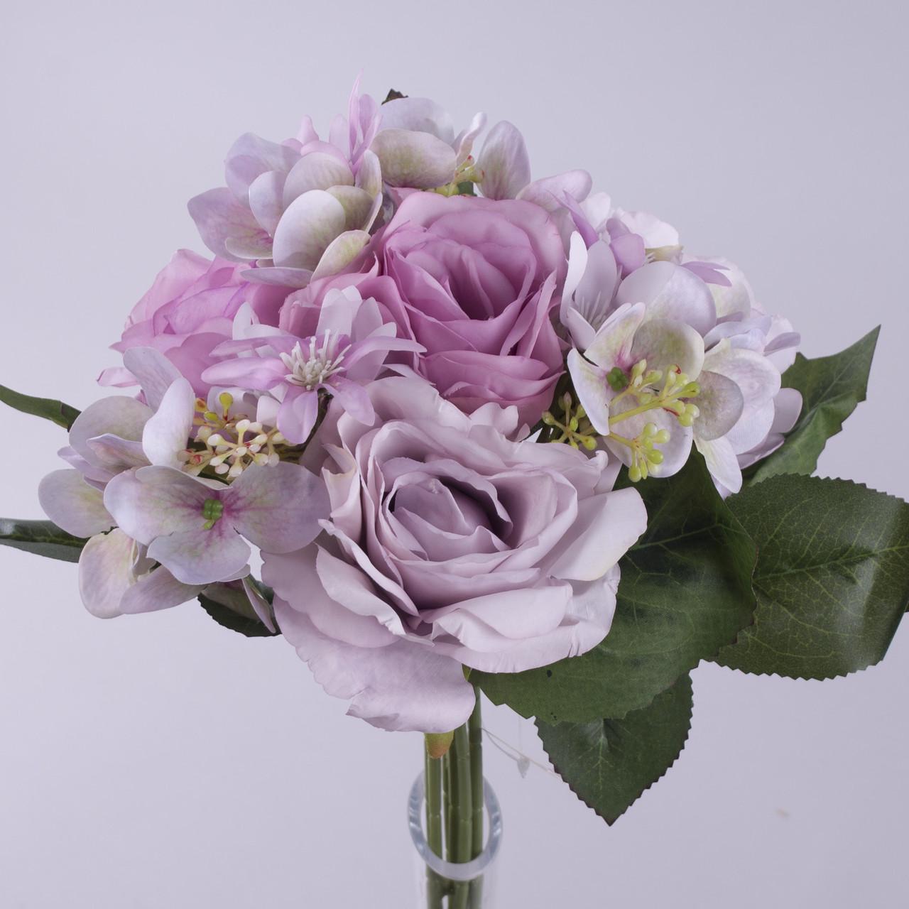 Искусственные цветы Букет роза с первоцветом Сиреневый (5037-1)