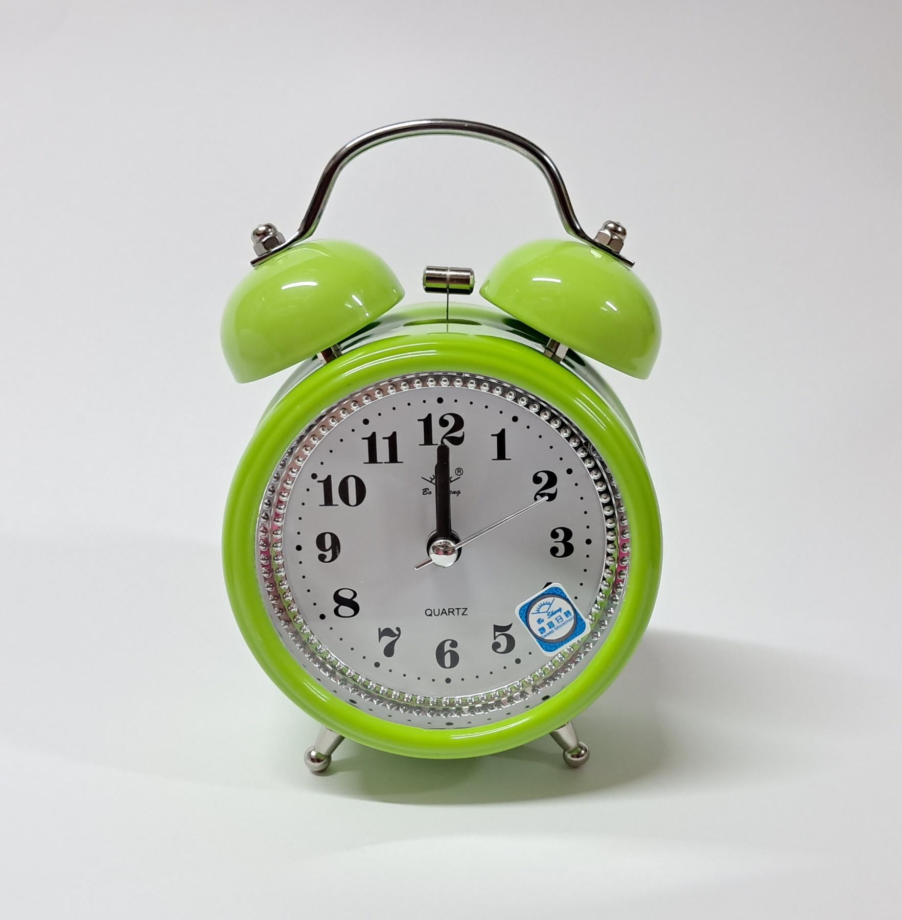 Часы настольные круглые с будильником стальные Салатовые (HG-34G2)