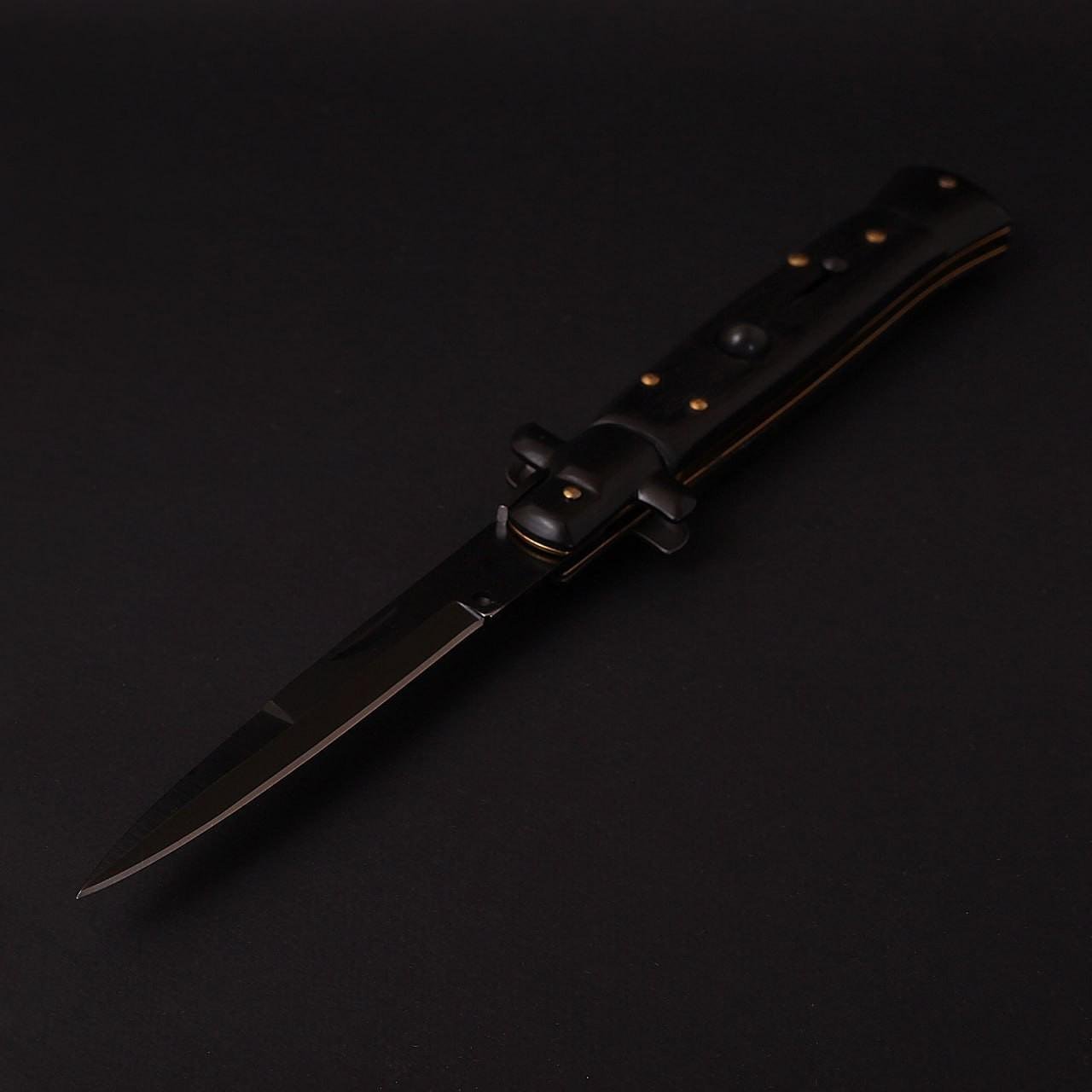 Ніж викидний на кнопці стилет італійський дизайн Чорний (24067486) - фото 9