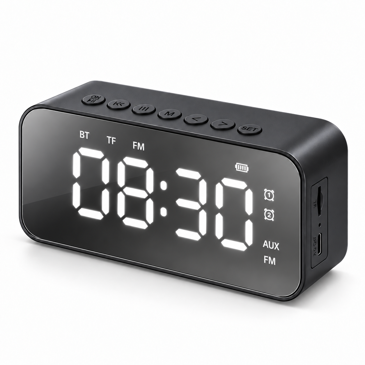 Часы настольные электронные с Bluetooth-колонкой 6 Вт/будильником/FM-радио и MP3-плеером TF Черный (MX-00009834CH)