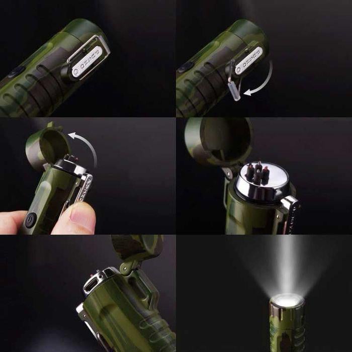 Водонепроницаемая USB зажигалка с фонариком со встроенным аккумулятором электроимпульсная 2 дуги - фото 5