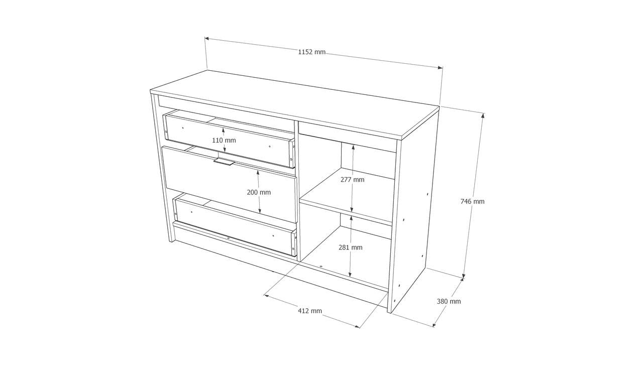 Комод с дверцей и 3 ящиками Эверест Сити-1150 115,2x38x74,6 см Дуб сонома/Графит (EVR-071099) - фото 5 Комод с дверцей и 3 ящиками Эверест Сити-1150 115,2x38x74,6 см Дуб сонома/Графит (EVR-071099) - фото 5