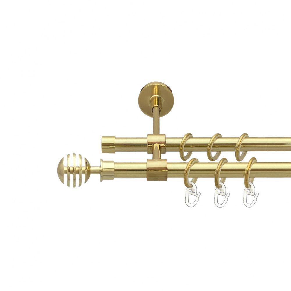 Карниз металлический Orvit Верона двухрядный закрытый/гладкая труба/кольцо металлическое Золото 16/16 мм 240 см (00-00014497)