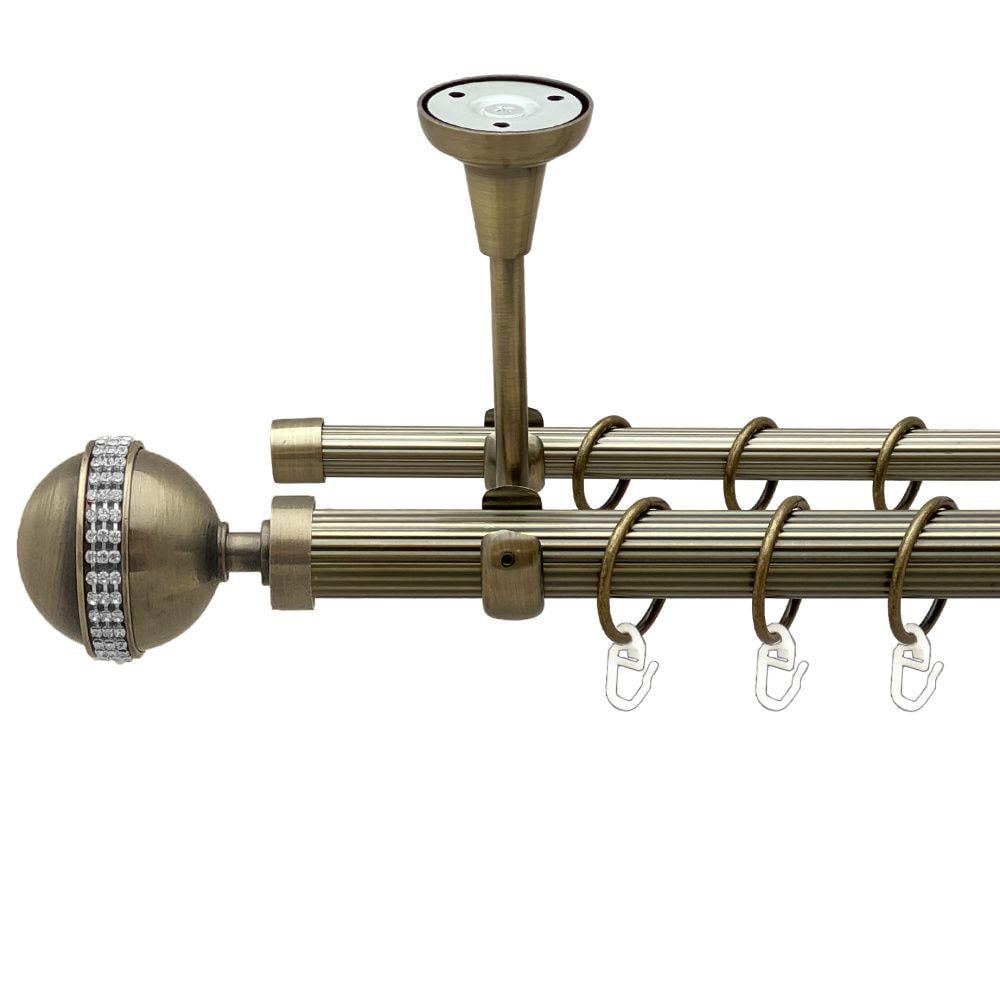 Карниз металлический Orvit Авея двухрядный открытый к потолку/рифленая труба/кольцо металлическое Антик 25/16 мм 200 см (00-00018686)