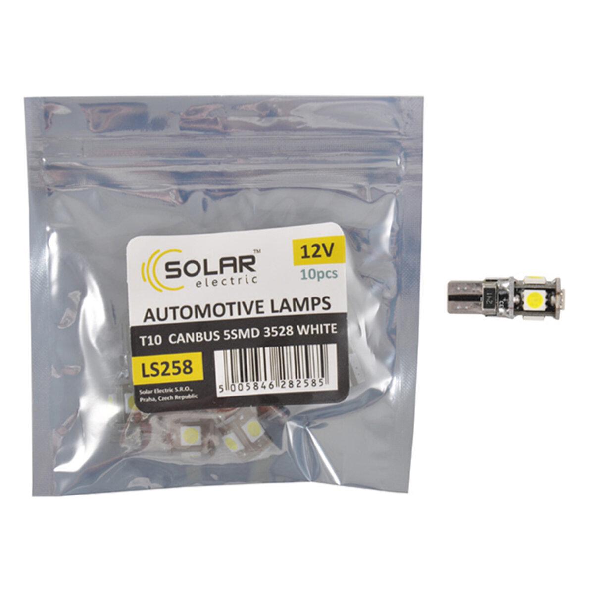Автолампа Solar LED 12V T10 W2.1x9.5d Canbus 5SMD 5050 10 шт. White Автолампа Solar LED 12V T10 W2.1x9.5d Canbus 5SMD 5050 10 шт. White
