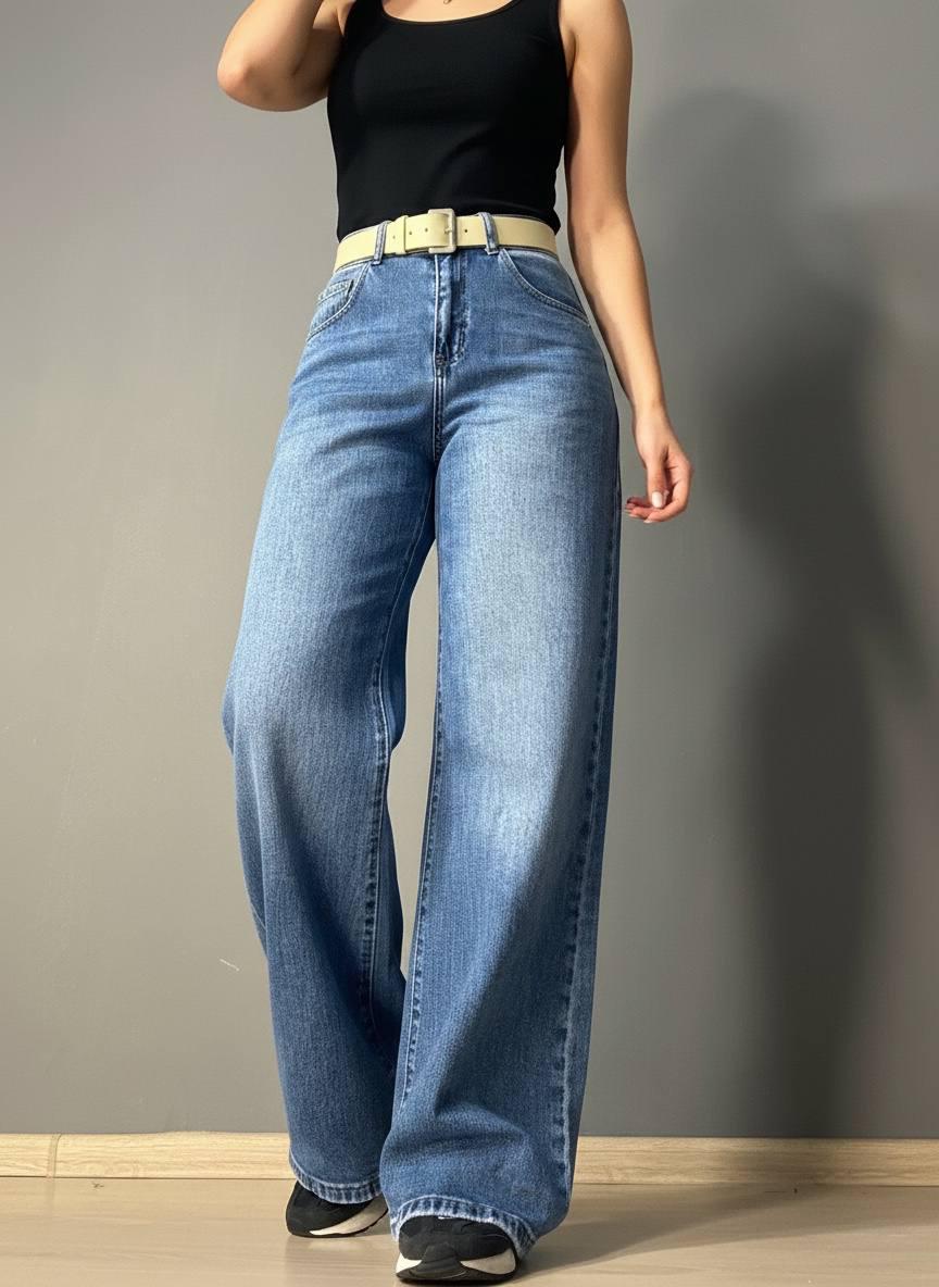 Джинсы женские Vanver 2007 палаццо широкие с поясом р. 33 Синий (6336)