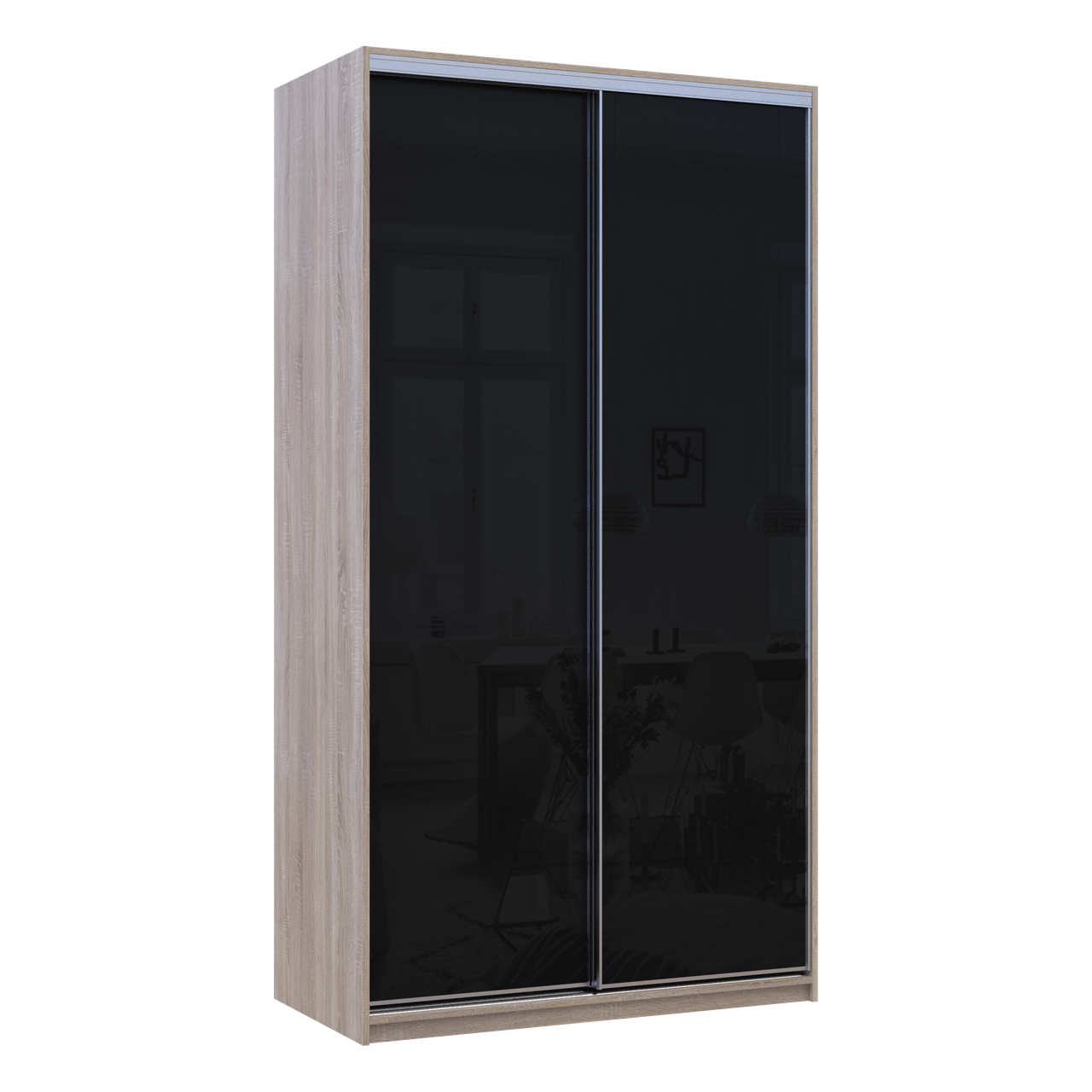 Шкаф-купе Сити Лайт Слим 120х60х225 см Дуб сонома с черным стеклом (44900313)