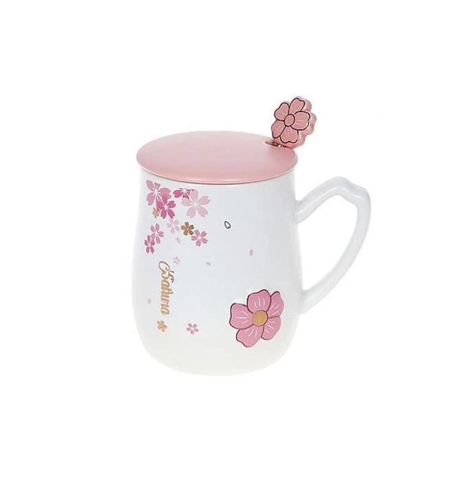 Чашка фарфоровая Sakura с крышкой и ложкой 380 мл