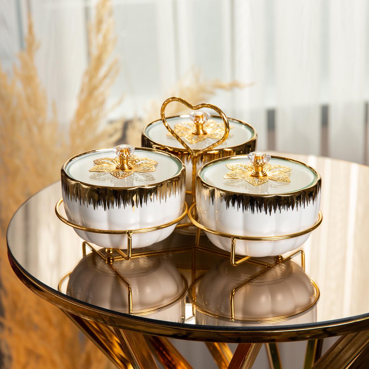 Менажница керамическая на металической подставке на 3 секции - фото 6