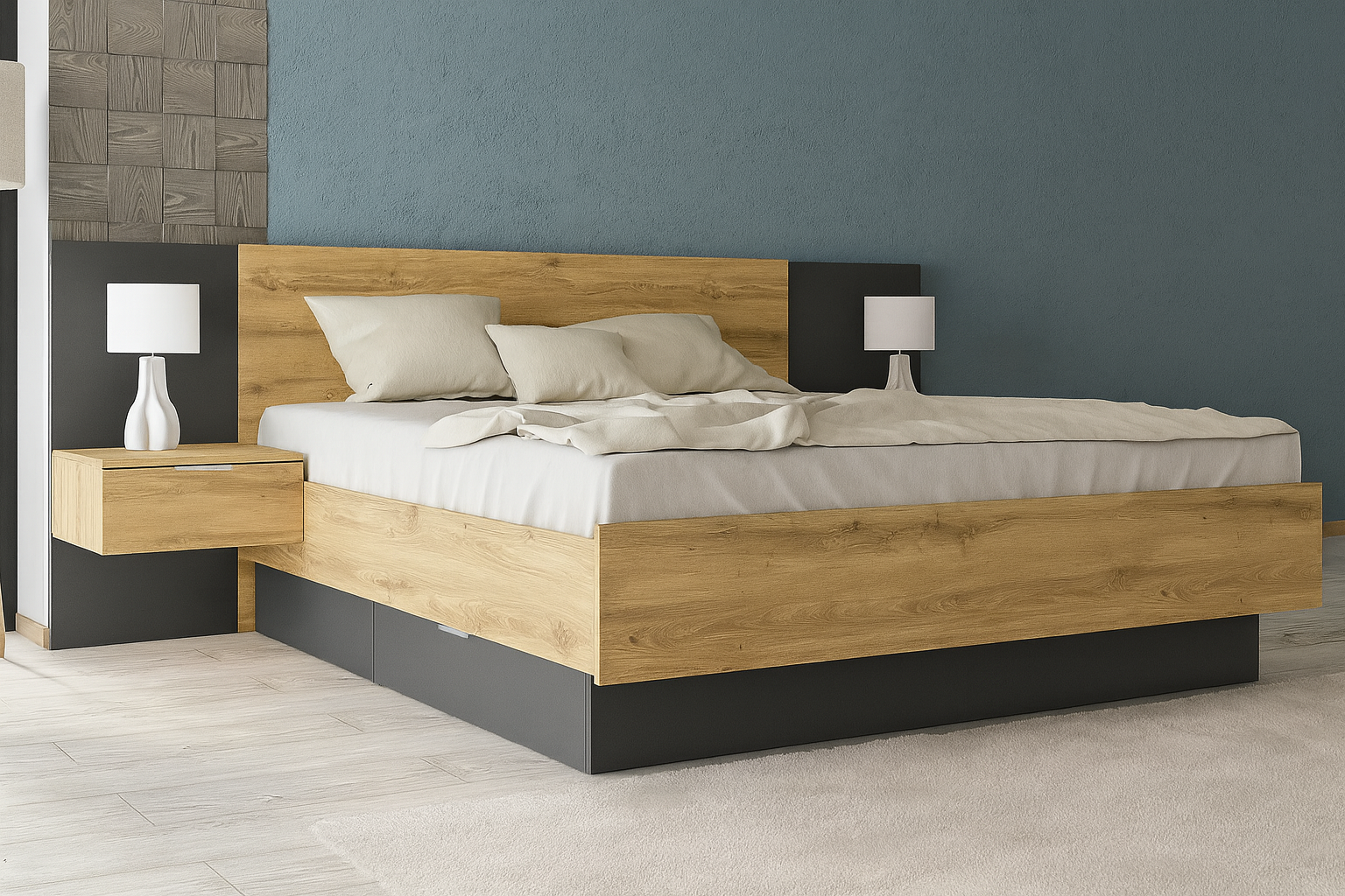 Ліжко двоспальне Кантрі с ламелями Mebel Service 160х200 см Коричневий/Сірий