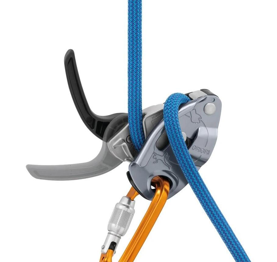 Страхувальний пристрій PETZL GRIGRI із блокуванням та рукояткою анти-панік для одинарних мотузок Сірий (50000716)