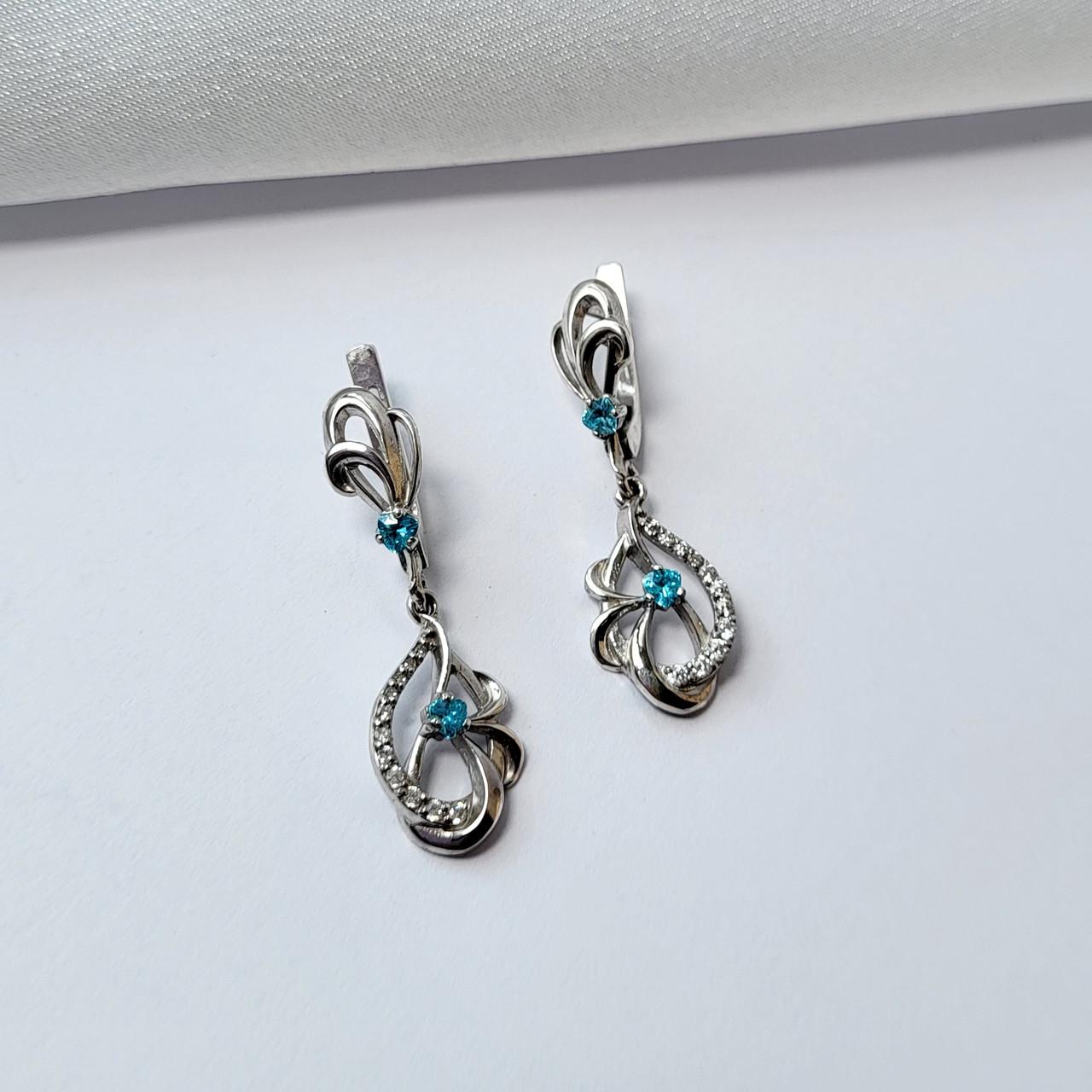 Серебряные серьги Ажур с подвеской голубыми камнями 925 проба (2455/2) 5,20 г