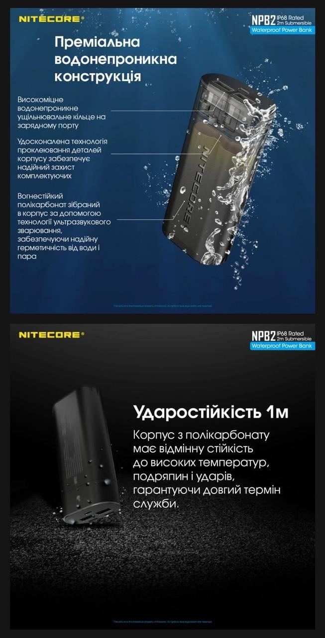 Повербанк водонепроникний Nitecore NPB2 18W 10000 mAh (18098974) - фото 4