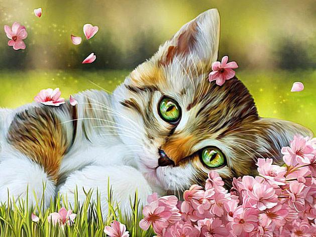Алмазная мозаика Котенок на лужайке 40x30 см (DM.195)