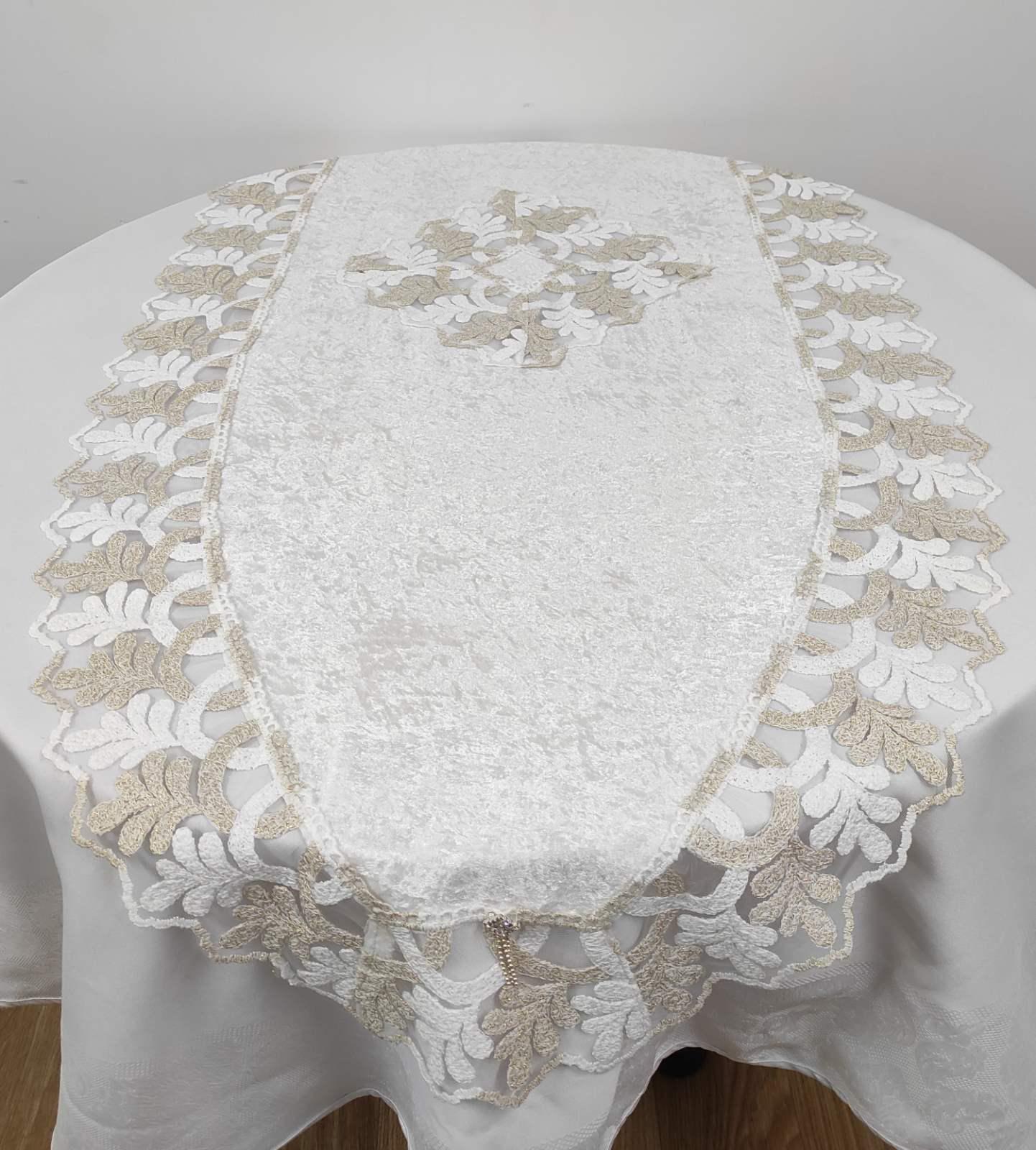 Дорожка велюровая с кружевом Acme 70x160 см Amora Cream/Gold (CN13229)