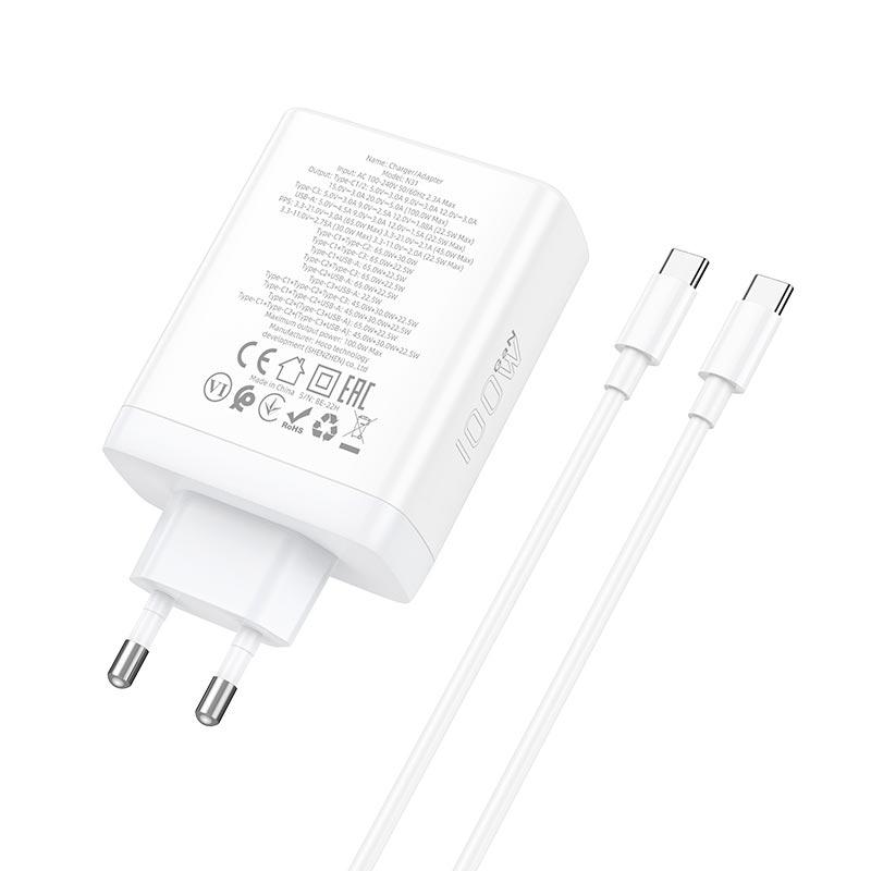 Зарядное устройство Hoco Leader Type-C to Type-C Cable four-port 3c1 А Fast Charger N31 4Type-C 1USB 100 W 5 А PD QC White (562215) - фото 5 Зарядное устройство Hoco Leader Type-C to Type-C Cable four-port 3c1 А Fast Charger N31 4Type-C 1USB 100 W 5 А PD QC White (562215) - фото 5