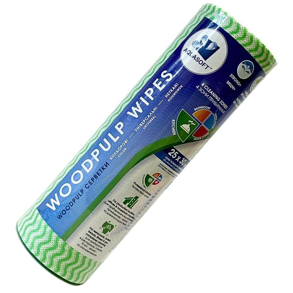 Салфетки Aquasoft Woodpulp с перфорацией 50 шт. в рулоне 25х30 см Зеленая волна (92078)
