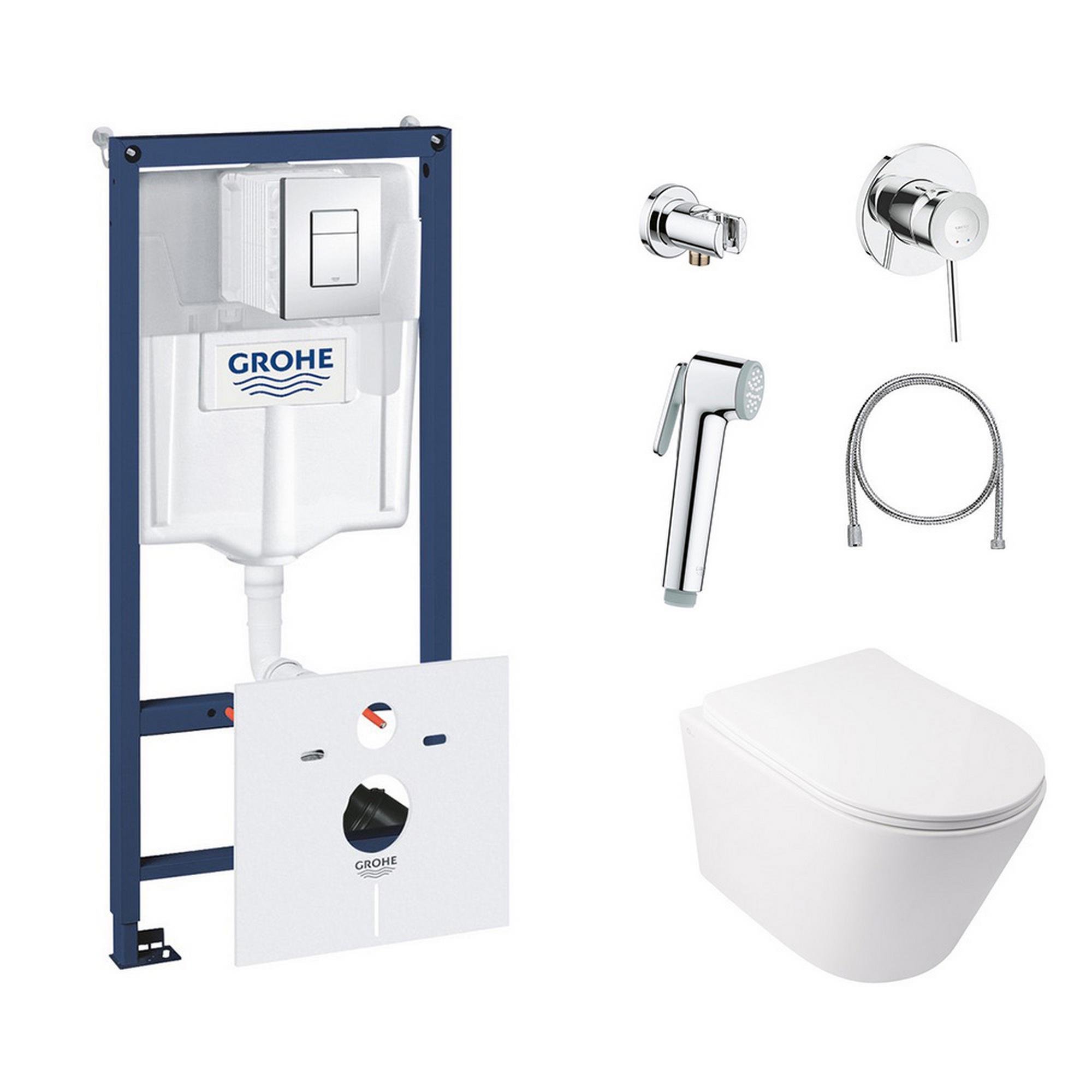 Комплект инсталляции Grohe Rapid SL 38827000QT16335178W111048 с унитазом и кнопкой Хром (75787)