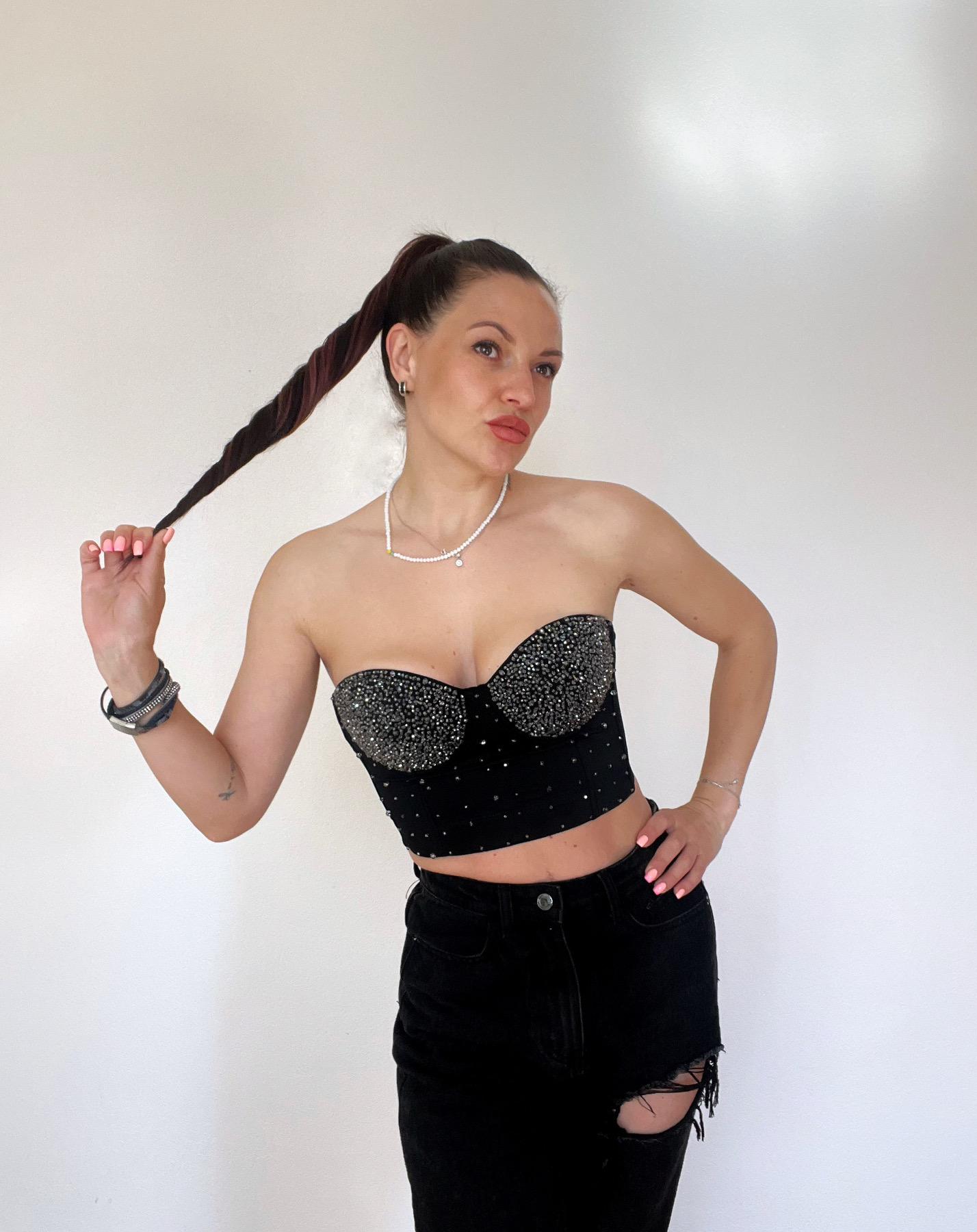 Корсет женский с камнями 90C-L Черный (1771)