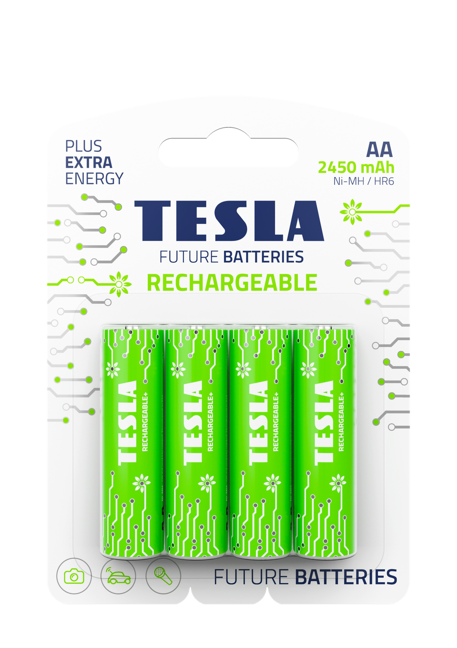 Акумулятор TESLA AA GREEN+ RECHARGEABLE 2450 mAh HR6 BLISTER FOIL 4 шт. (1789804845)