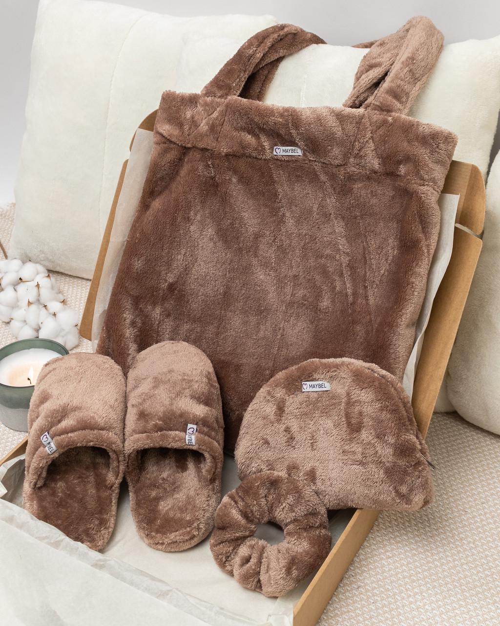 Подарочный набор тапочки/шопер и косметичка Мокко