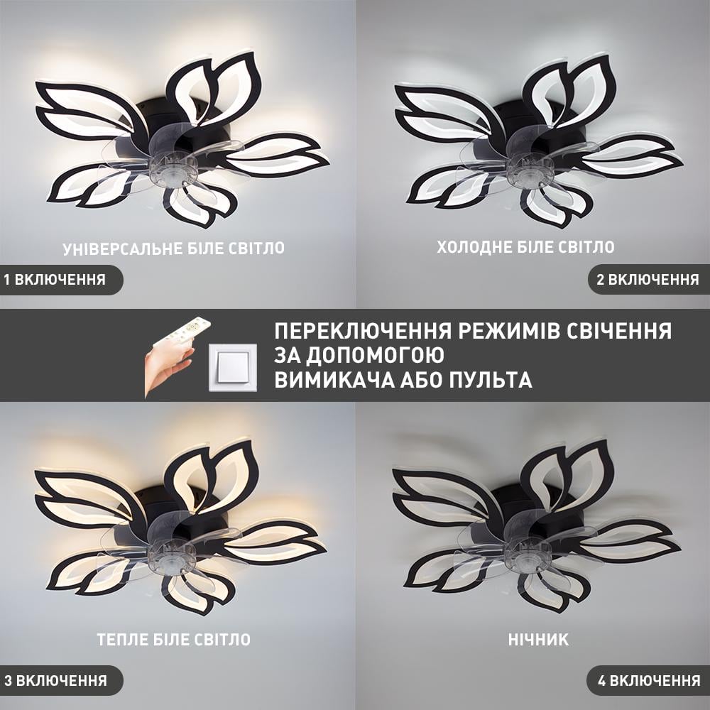 Люстра світлодіодна ESLLSE FAN ASTRA 52 Вт/19 Вт 625x125 мм Чорний (10607) - фото 4 Люстра світлодіодна ESLLSE FAN ASTRA 52 Вт/19 Вт 625x125 мм Чорний (10607) - фото 4