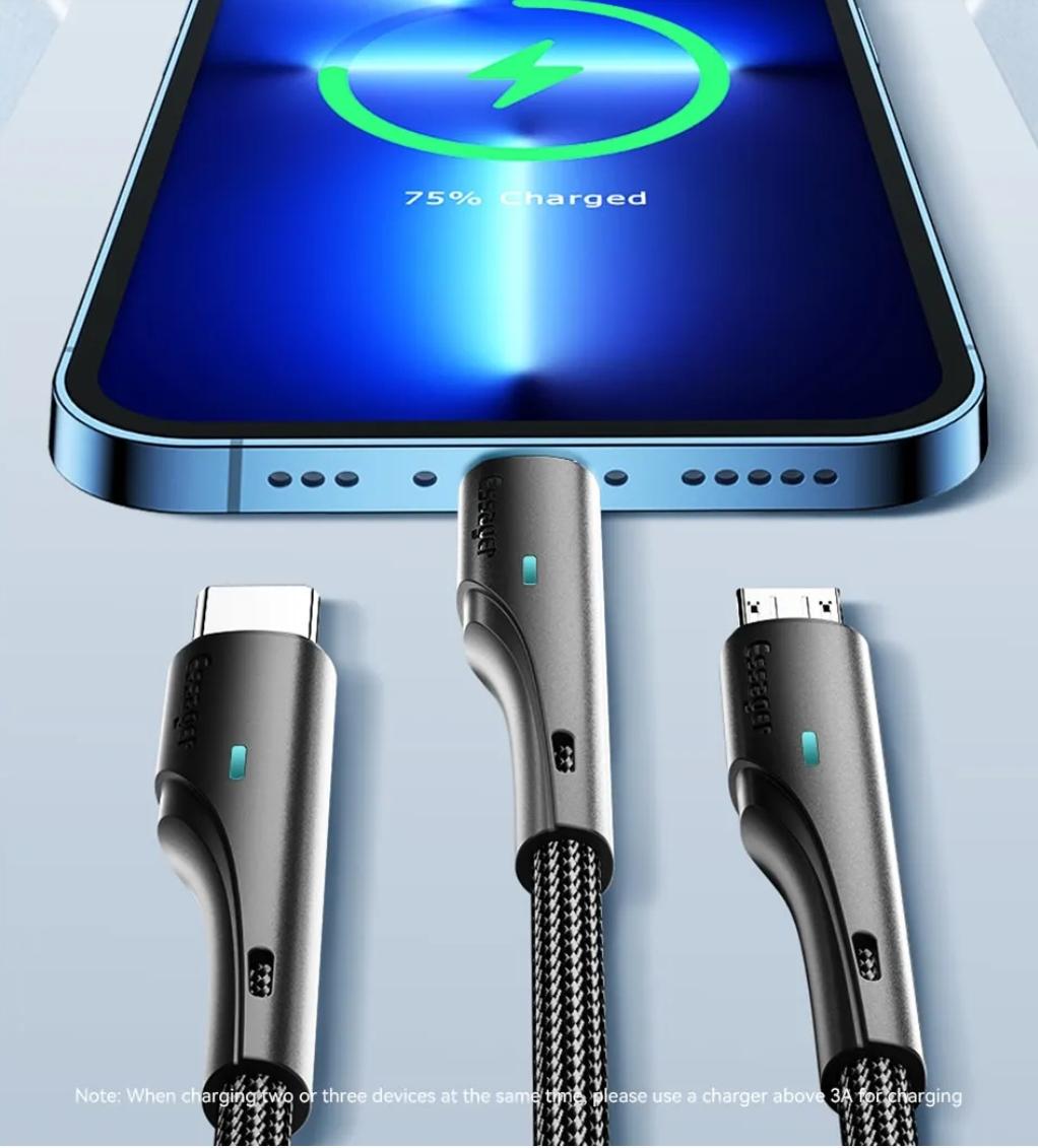 Кабель універсальний Essager 3в1 USB - Lightning/Micro USB/Type-C 3A 1,2 м (230024) - фото 7