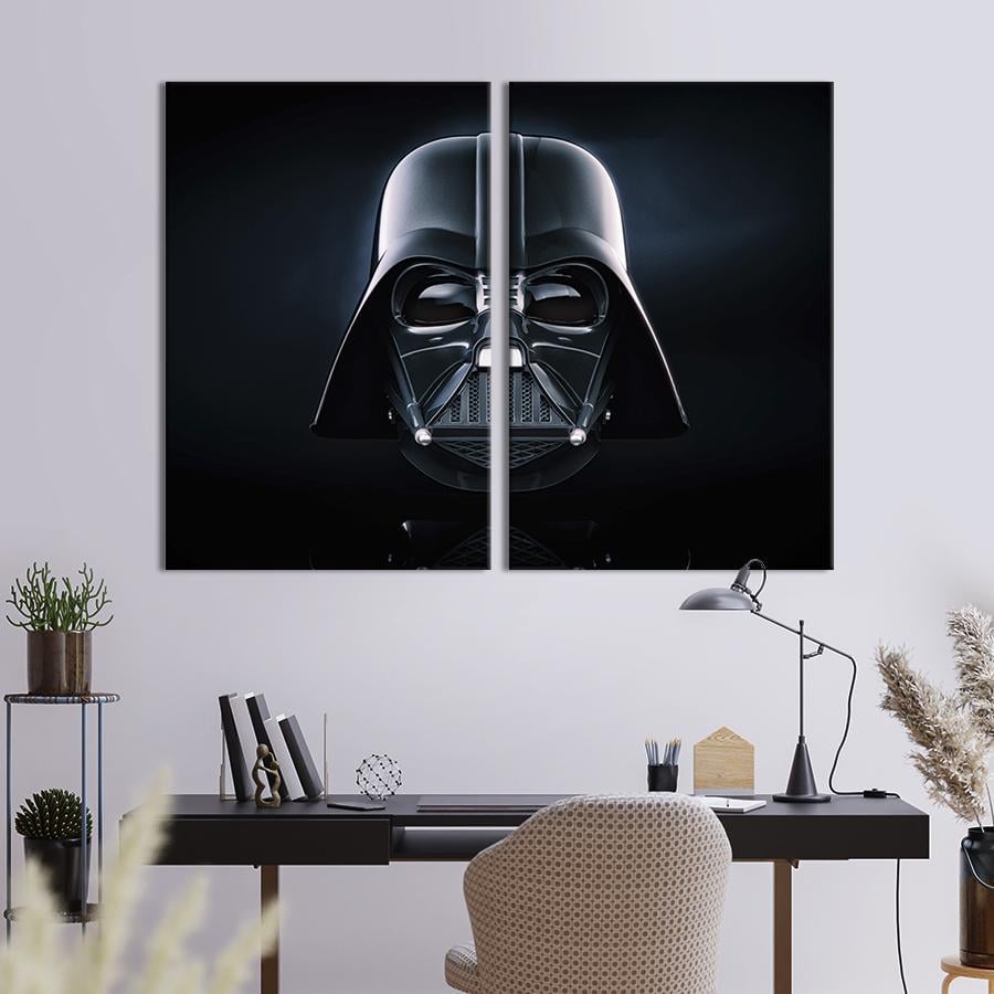 Настінний декор диптих картина на холсті для інтер’єру Чорний шолом Дарта Вейдера 165x122 см (698-2)