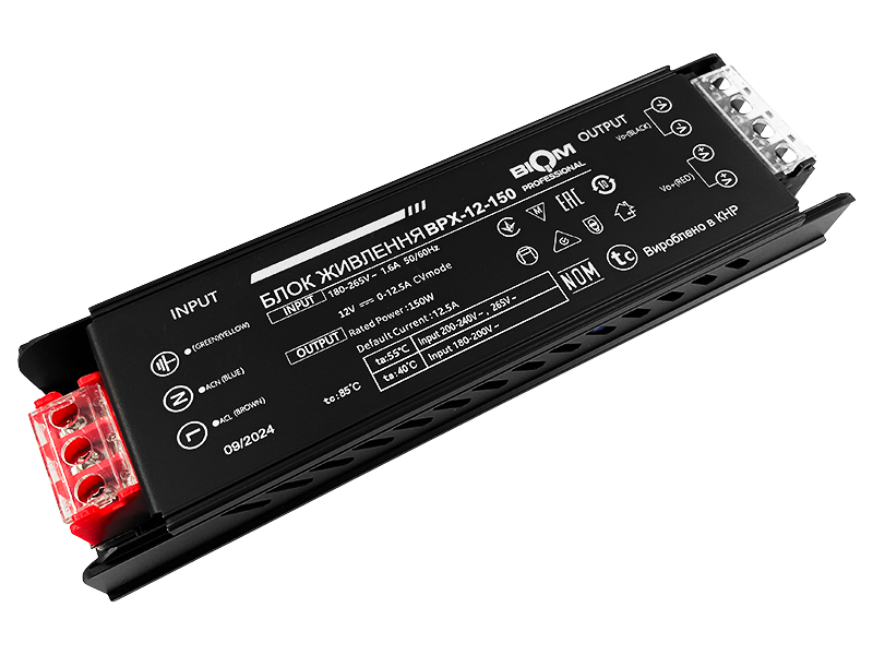 Блок живлення Biom BPх-12-150 12V 150W 12,5А IP20 (9879)