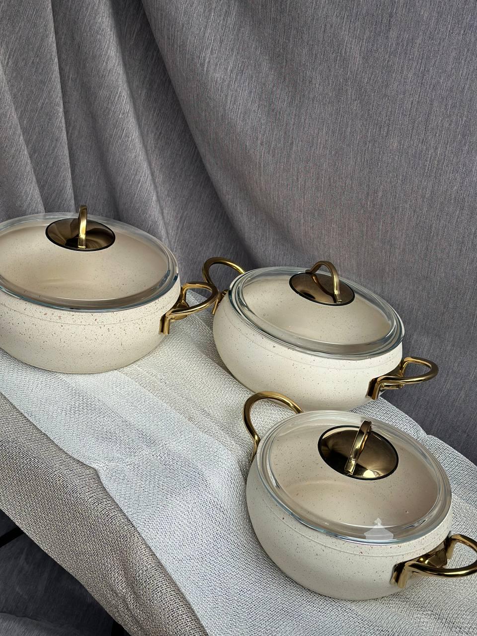 Набір каструль OMS Gold 6 предметів Бежевий (3031-1) - фото 2 Набір каструль OMS Gold 6 предметів Бежевий (3031-1) - фото 2