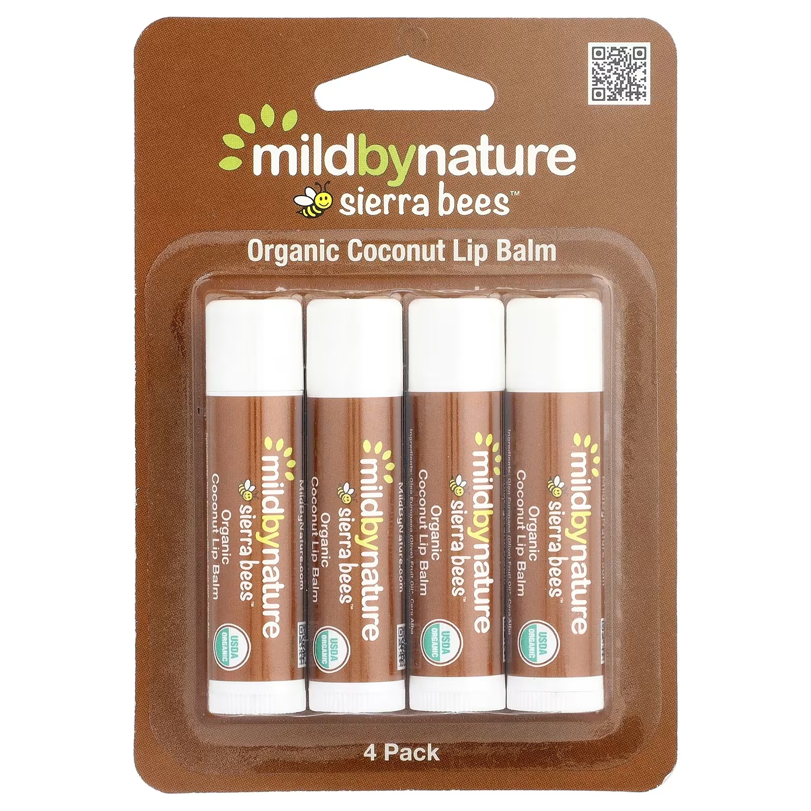 Набор бальзамов для губ органических Mild By Nature Sierra Bees Кокос 4 шт./4,25 г (35020346)