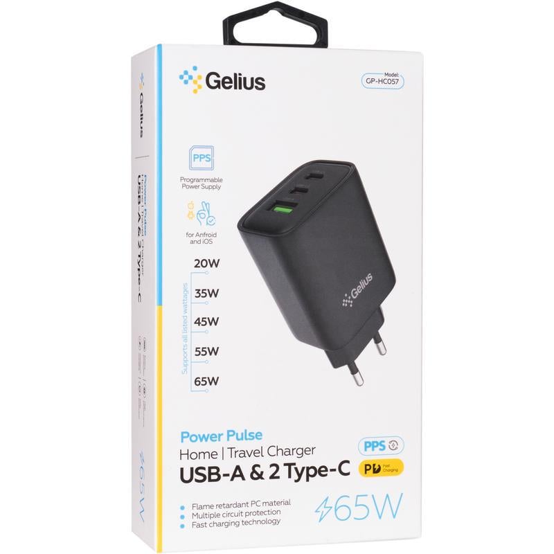 Зарядний пристрій Gelius Power Pulse GP-HC057 65W USB + 2Type-C QC/PD/PPS Black (19597054) - фото 8