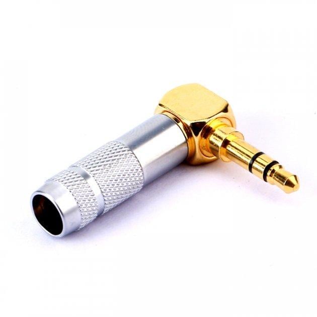 Штекер под пайку SUNROZ металлический 90° 3,5 мм Jack TRS Gold/Silver (A48376)