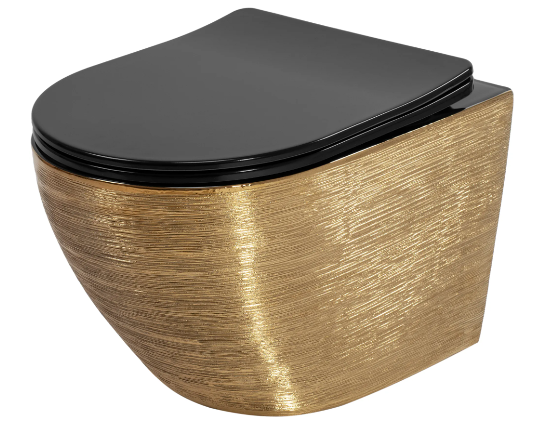 Унитаз подвесной Rea CARLO Flat Brushed Gold/Black (2619554660)