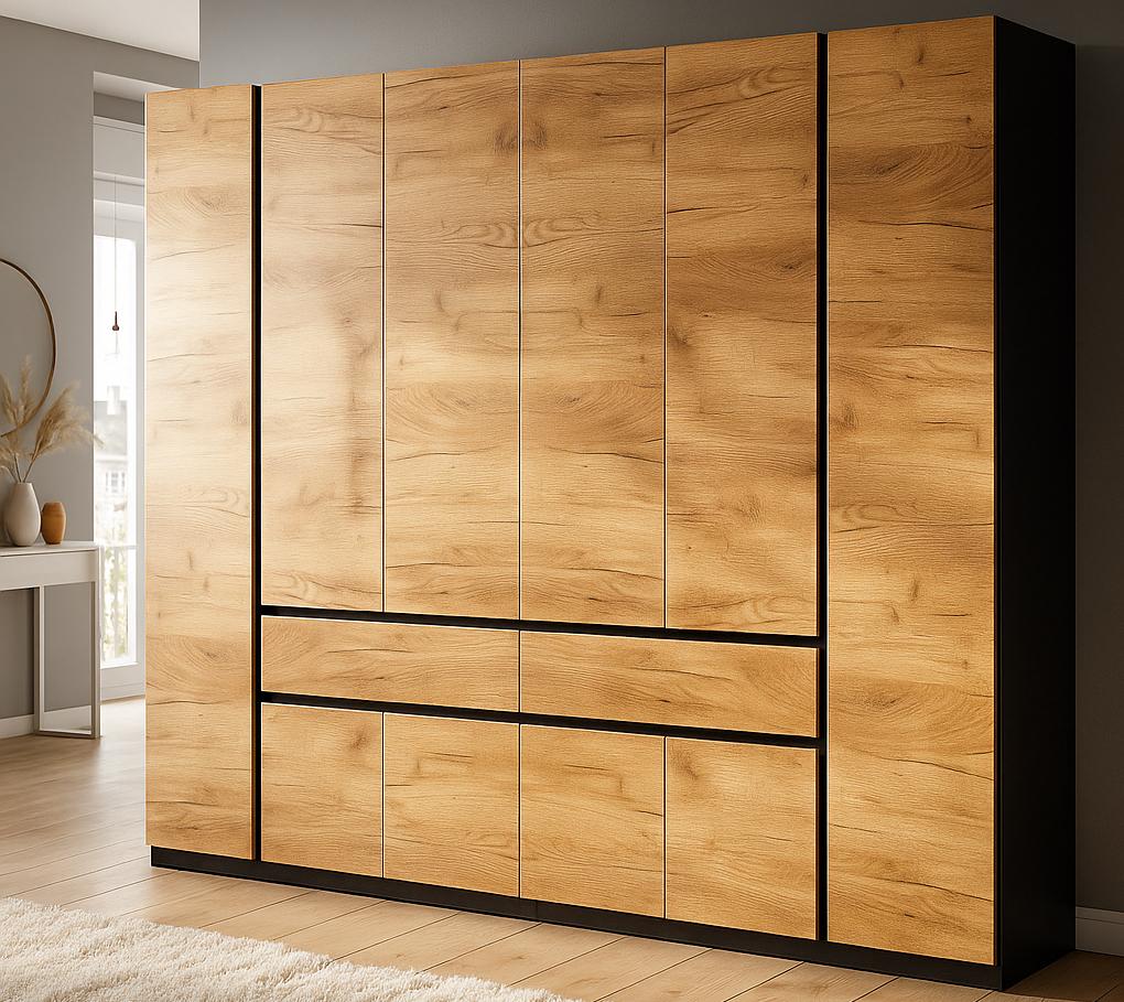 Шкаф Мастер Форм Брайт 21491 ДСП левосторонний телескопические направляющие 2442х520х2000 мм Венге магия/Дуб крафт золотой