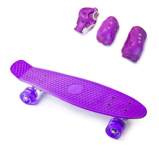Скейт Penny с подсветкой колес и комплектом защиты Фиолетовый (TP16)