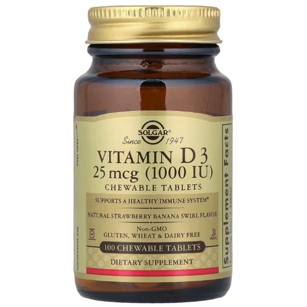 Вітамін D Solgar Vitamin D3 Cholecalciferol 1000 IU 25 mcg 100 Chewable табл. Strawberry/Banana (000026102) Вітамін D Solgar Vitamin D3 Cholecalciferol 1000 IU 25 mcg 100 Chewable табл. Strawberry/Banana (000026102)