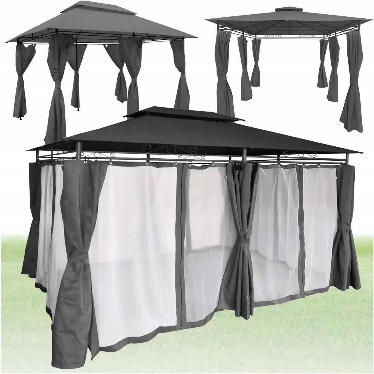 Павільйон садовий з москітною сіткою 3х4 м Сірий - фото 2 Павільйон садовий з москітною сіткою 3х4 м Сірий - фото 2