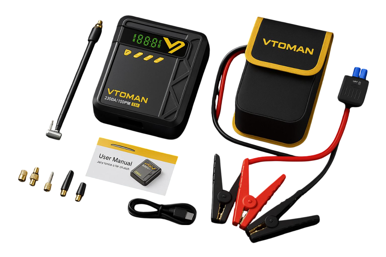 Пусковое устройство VTOMAN X4 2500A с компрессором 150 PSI Jump Starter 12В для авто до 8,5 л дизель до 6 л Пусковое устройство VTOMAN X4 2500A с компрессором 150 PSI Jump Starter 12В для авто до 8,5 л дизель до 6 л