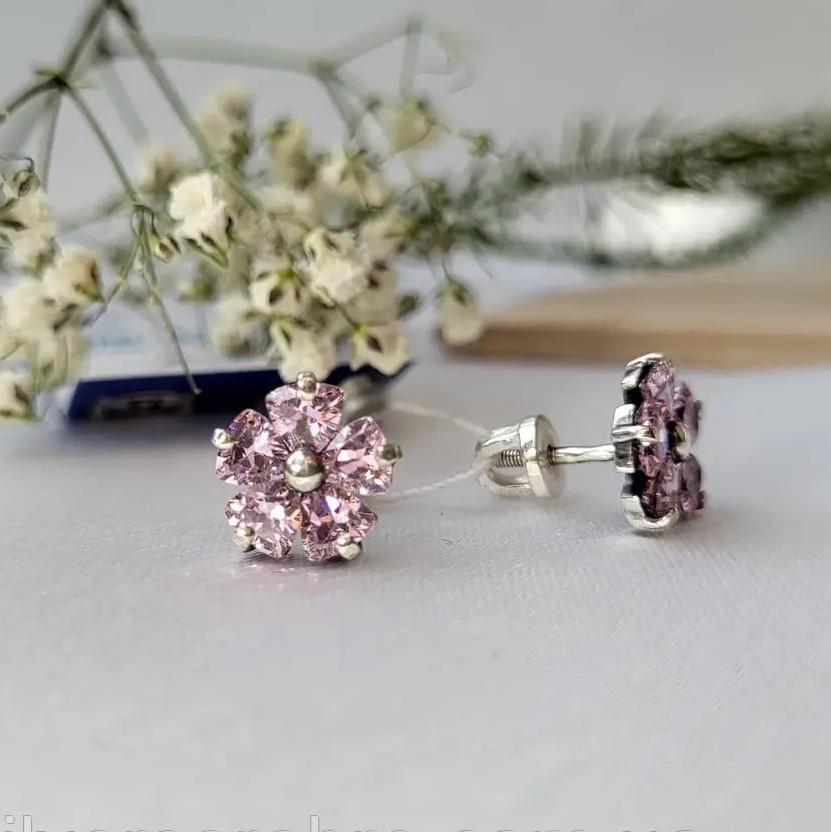 Серьги-гвоздики из серебра Цветок с сине желтыми камнями 2,80 г
