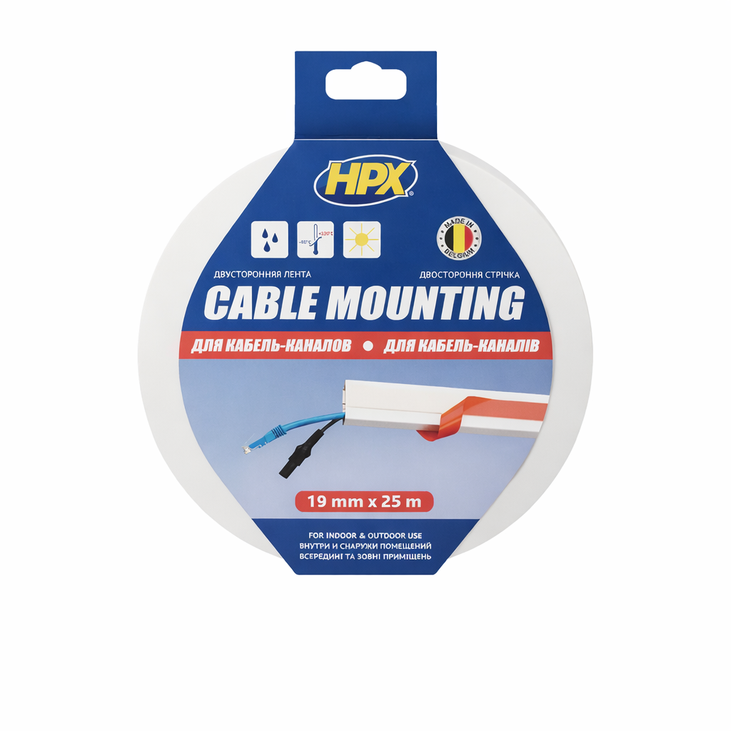 Лента двухсторонняя HPX DSW1925 CARPET TAPE для монтажа кабельканалов 19 мм/25 м Белый (31980319)
