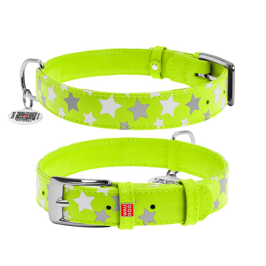 Ошейник для собак с QR-паспортом Waudog Glamour Звездочка кожаный светящийся/светоотражающий M 20 мм 30-39 см Green (35865) - фото 1 Ошейник для собак с QR-паспортом Waudog Glamour Звездочка кожаный светящийся/светоотражающий M 20 мм 30-39 см Green (35865) - фото 1