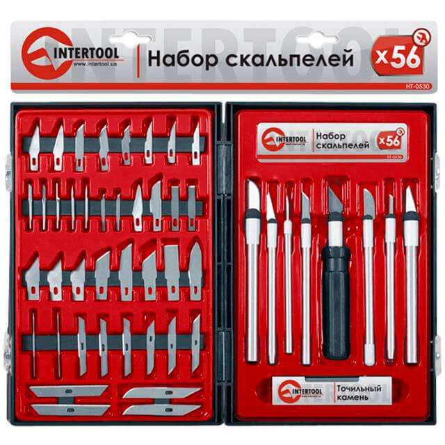 Набор скальпелей Intertool 56 ед. в пластиковом футляре (HT-0530)