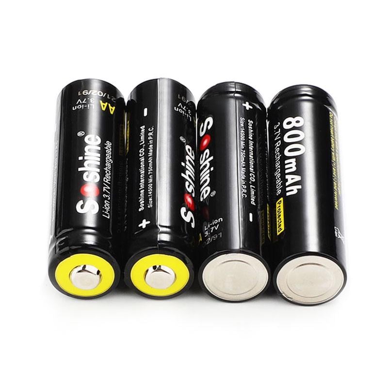 Акумулятор Soshine 14500/AA Li-Ion 14500P-3,7-800 Protected 800 mAh 1,5A 4,2/3,7/2,8V Чорний (25993917) - фото 6 Акумулятор Soshine 14500/AA Li-Ion 14500P-3,7-800 Protected 800 mAh 1,5A 4,2/3,7/2,8V Чорний (25993917) - фото 6