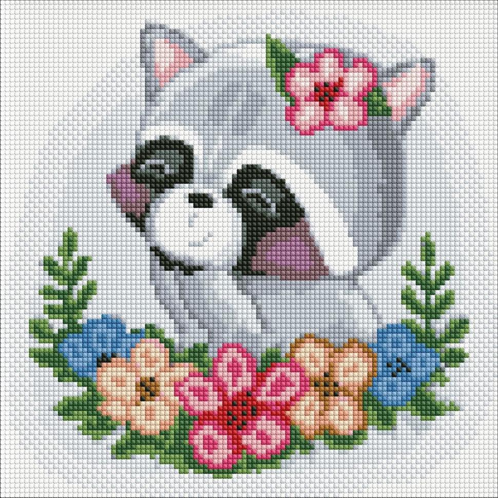 Алмазна мозаїка без підрамника Квітковий єнот AMC7729 30х30 см