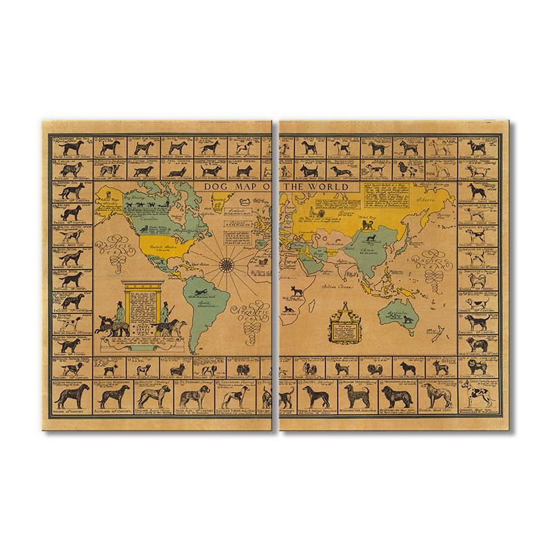 Винтажная карта Карта мира с собаками 2 модуля 90x135 см