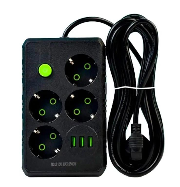 Удлинитель сетевой UA Power F15U 16A 4 розетки 3USB 4 м Black - фото 1